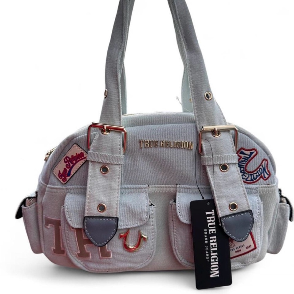 True Religion Denim Patchwork Handbag, light blue